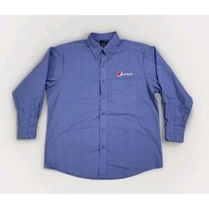 Pepsi Uniform Work Shirt Mens Large Blue Button Front Long Sleeve Aramark